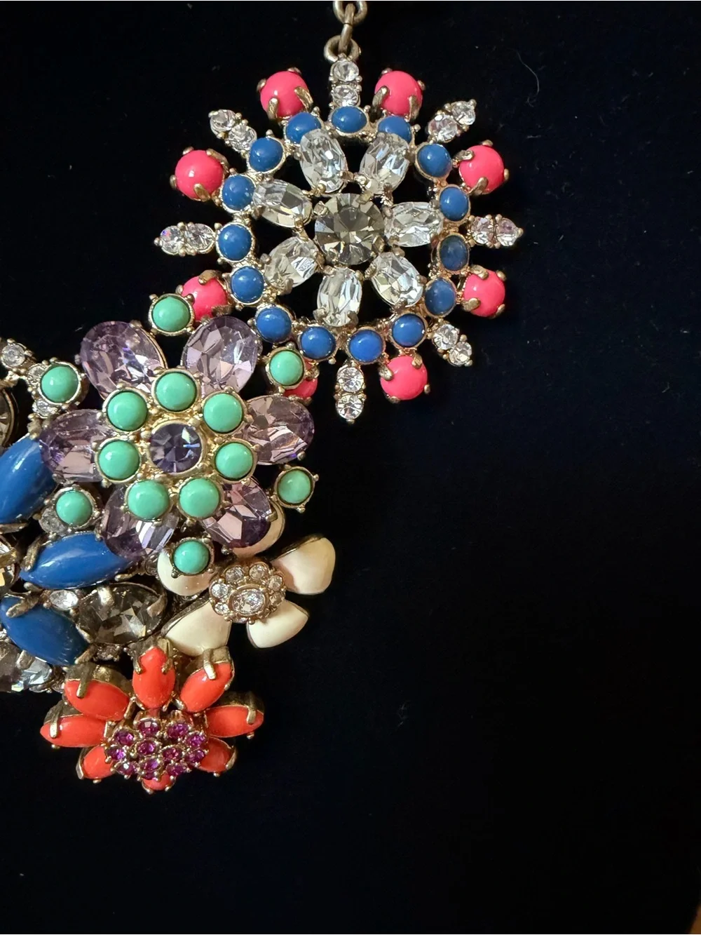 J. Crew Colorful Floral Cluster Necklace in Gold Tone - Multicolor Stones